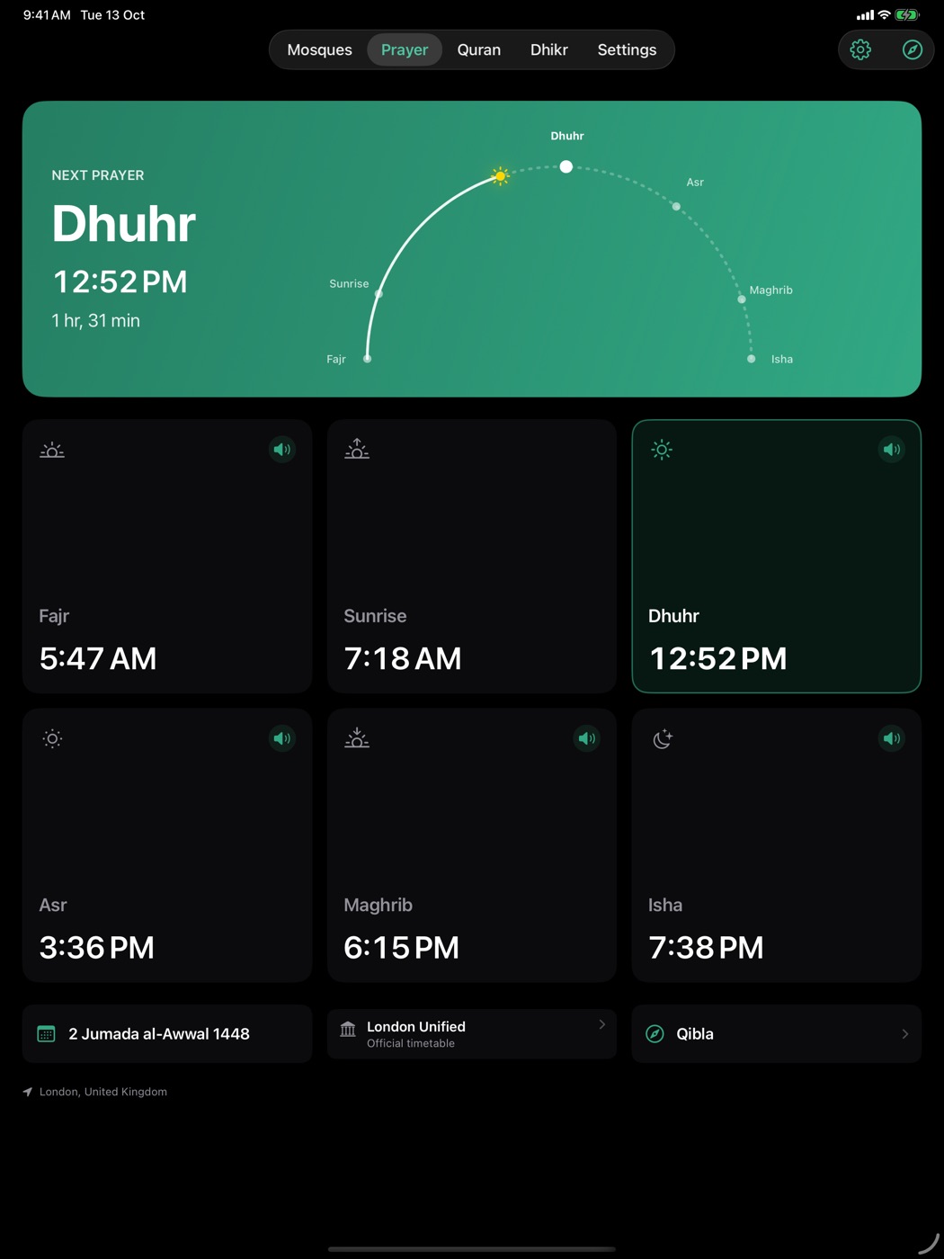 Prayer times – iPad